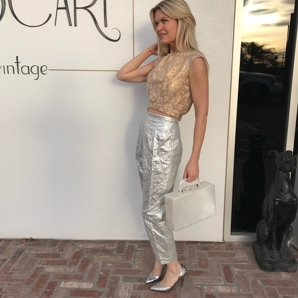 🔺SOLD🔺Vintage 60s pattern silver party pants - Picture 2 of 6
